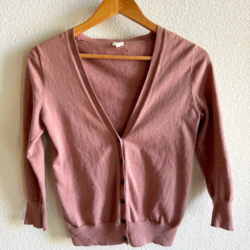 J. Crew Blush Pink Button-Up Cardigan 3/4 Sleeves